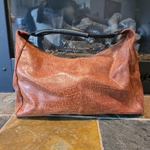 Large Lola Bernard Moderna Rust Brown Croc Embossed Leather Shoulder Tote bag